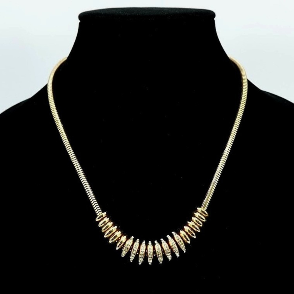VTG Avon JJH Gold Tone Rhinestone Snake Chain Collar Necklace Hollywood Regency